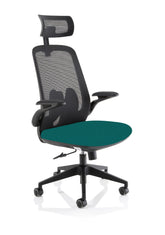 Sigma Executive Mesh Back Office Chair Bespoke Fabric Seat Maringa Teal With Folding Arms - KCUP2026 DD